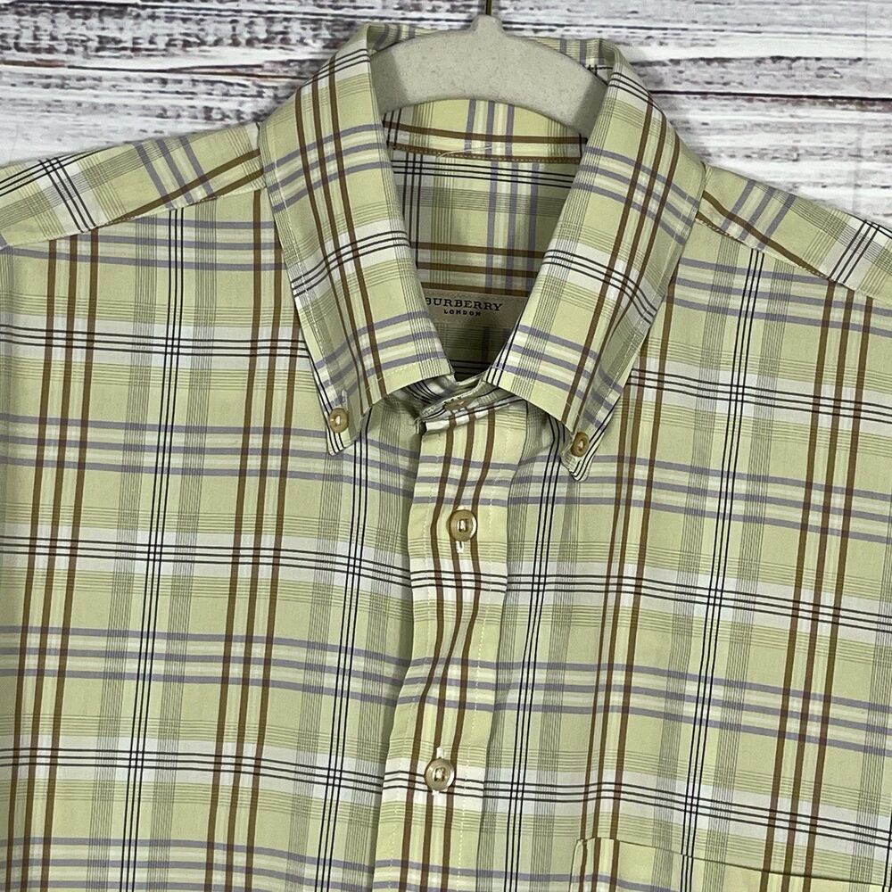 Burberry London Plaid Shirt Men's Size M Button Down Long Sleeve Made In USA